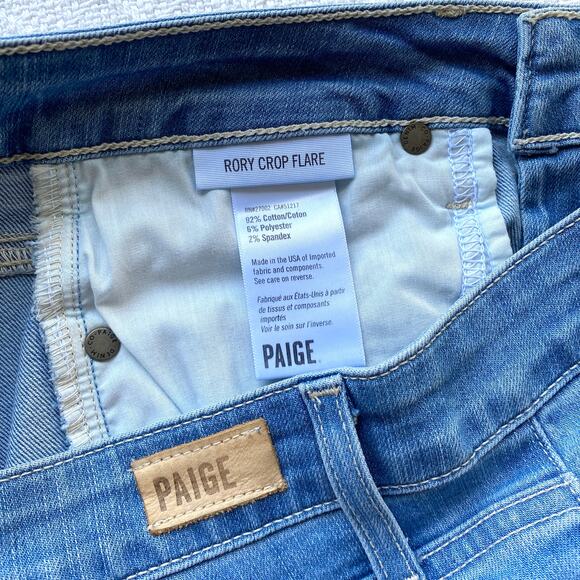 PAIGE Rory Crop Flare Jeans in Signa Light Wash Raw Hem Stretch Denim Size 27 - Picture 9 of 11